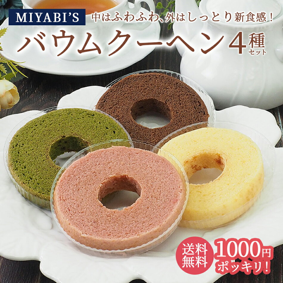MIYABI'S バウムクーヘン カット4種類詰め合わせ メール便【送料無料】他商品と同梱不可 ギフト包装不可 日時指定不可 1001/1000円ポッキリ バー...