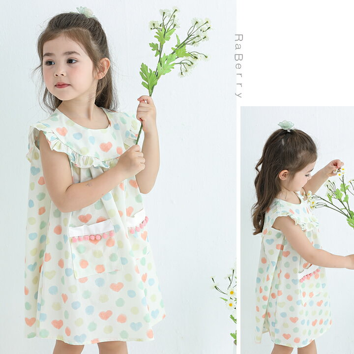 【即納】ハート柄 ノースリーブワンピース キッズ 女の子 子供服 こども服 子ども服 プチプラ 春 夏 100cm 110cm 120cm 130cm 140cm 通園 通学 プレゼント ホワイト