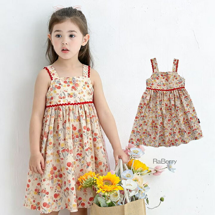 Rakuten - 【即納】花柄 ワンピース キッズ 女の子 子供服 こども服 子ども服 プチプラ 春 夏 100cm 110cm 120cm 130cm 140cm 通園 通学 プレゼント レッド