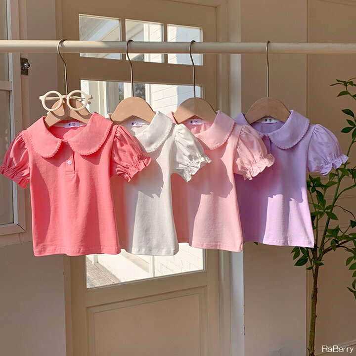 Rakuten - 【即納】半袖 カットソー 白襟 ブラウス キッズ トップス 女の子 子供服 こども服 子ども服 プチプラ 無地 春 夏 100cm 110cm 120cm 130cm 140cm 通園 通学 プレゼント ホワイト ピンク パープル コーラル