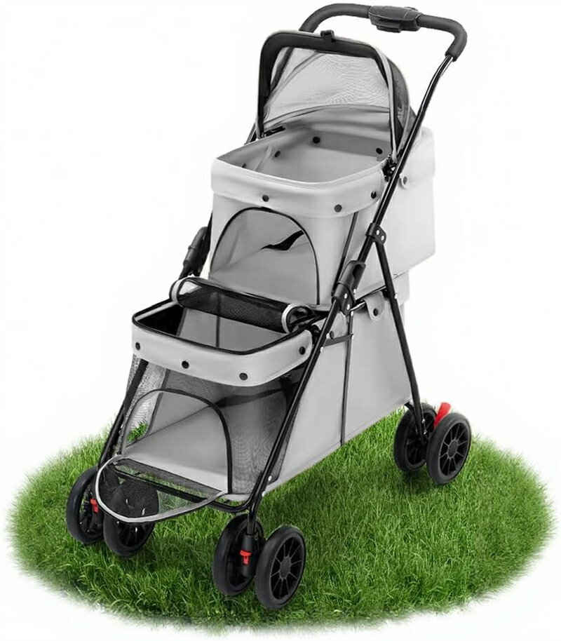 ペットカート犬 バギー 多頭 上下2段式 小型犬 中型犬 猫 ワンタッチ 折り畳み コンパクト 4輪 前輪360..