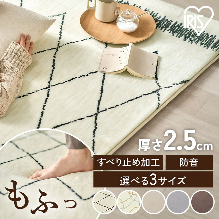 ★24時間限定最大半額!14日10時~★ラグ 1.5畳 2畳 3畳 カーペット ラグマット 絨毯 厚手 2.5cm おしゃれ シンプル オールシーズン ホットカーペット対応 ホットカーペットカバー 防音 滑り止め付き こども ペット リビング アイリスオーヤマ ORG-25C *【広告】