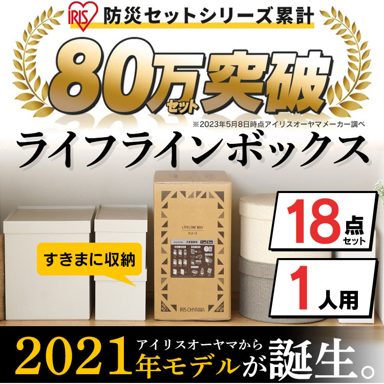 【防災士監修】 防災グッズ セット 中身だけ リュックなし 1人用 防災セット 18点 食品 非常食 水 非常用トイレ 乾電池式携帯充電器 LEDハンディライト 避難 災害グッズ ライフラインボックス アイリスオーヤマ NLB-18 *