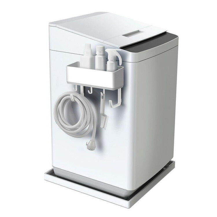 収納・家具・寝具の収納宅配館の[全品P5倍★20時〜]ラック 洗濯機 マグネット ラックスMG ホースホルダー付フリーラック（マグネット） ホワイト A5754洗濯機 マグネット デッドスペース 浮かせる収納 ランドリー 取り付け簡単 壁面収納 整理整頓 小物収納 磁石 アスベル 【B】 ブラックフライデー｜アングル3