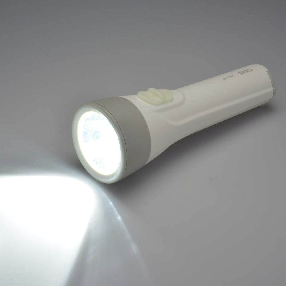 懐中電灯 LED 電池式 災害 LEDライト 約110lm 乾電池付 消灯後に光る 蓄光スイッチ搭載 吊り下げフック付 防災 防災グッズ 災害グッズ 防災用品 停電対策 ハンディライト 常備灯 LED懐中ライト オーム電機 LHP-1211C7 * rack-kan-10126942 収納・家具・寝具の収納宅配館 サンプル画像2