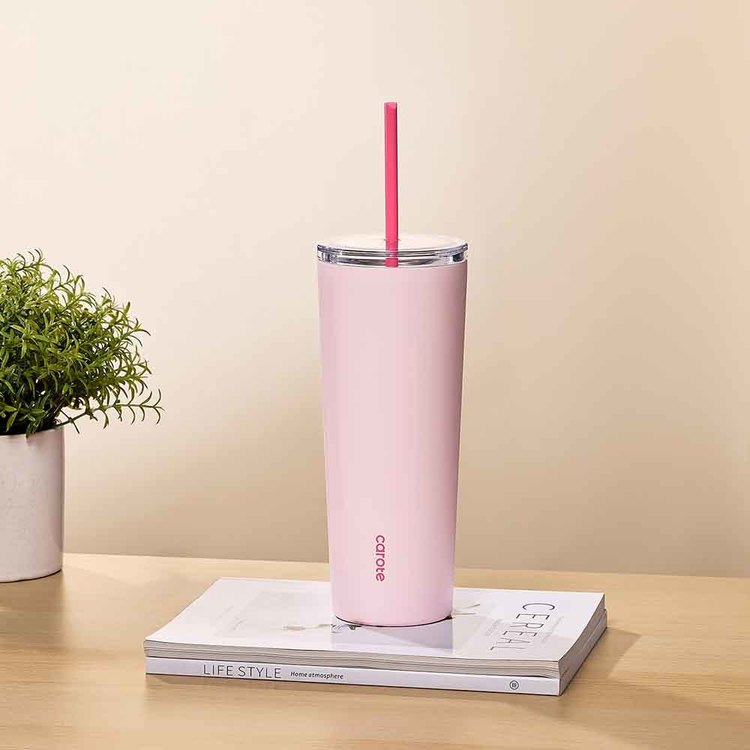 収納・家具・寝具の収納宅配館のタンブラー 950ml ClearTop タンブラー 0.95L ストロー 保冷 大容量 蓋付き かわいい ピンク イエロー カローテ カローテ｜アングル2