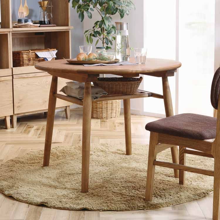 nora ノラ Logie ロジー ダイニングテーブル 丸 333557送料無料 テーブル 円形 天然木 おしゃれ ダイニング 机 ナチュラル ラック付き 食卓 関家具 【TD】【B】 【代引不可】