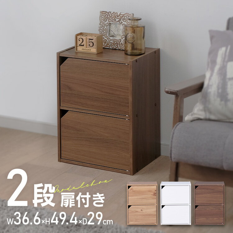 モジュールボックス扉付 MDB-2D オフホワイト・ナチュラル・ウォールナットブラウンカラーボックス 2段 扉 収納ボックス モジュールボックス ラック 棚 シェルフ フリーラック アイリスオーヤマ