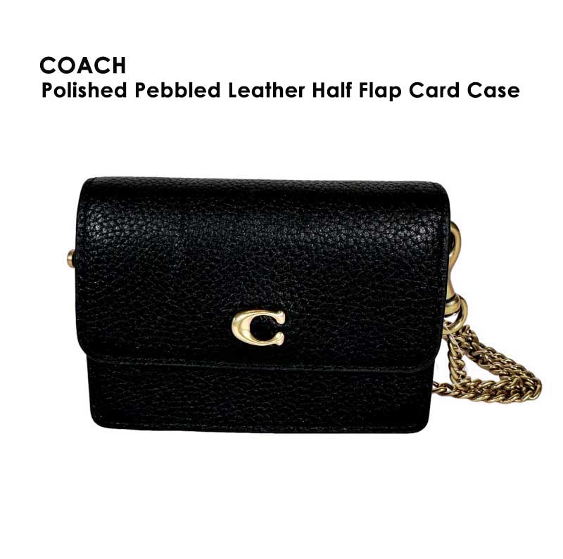 COACH コーチ Polished Pebbled Leather Half Flap Card Case ハーフ フラップ カード ケース C6718 カードケース カードホルダー カード入れ ショルダーストラップ付き コンパクト コインケース ミニ財布 パスケース 定期入れ 本革 革 レザー レディース ブランド おしゃれ