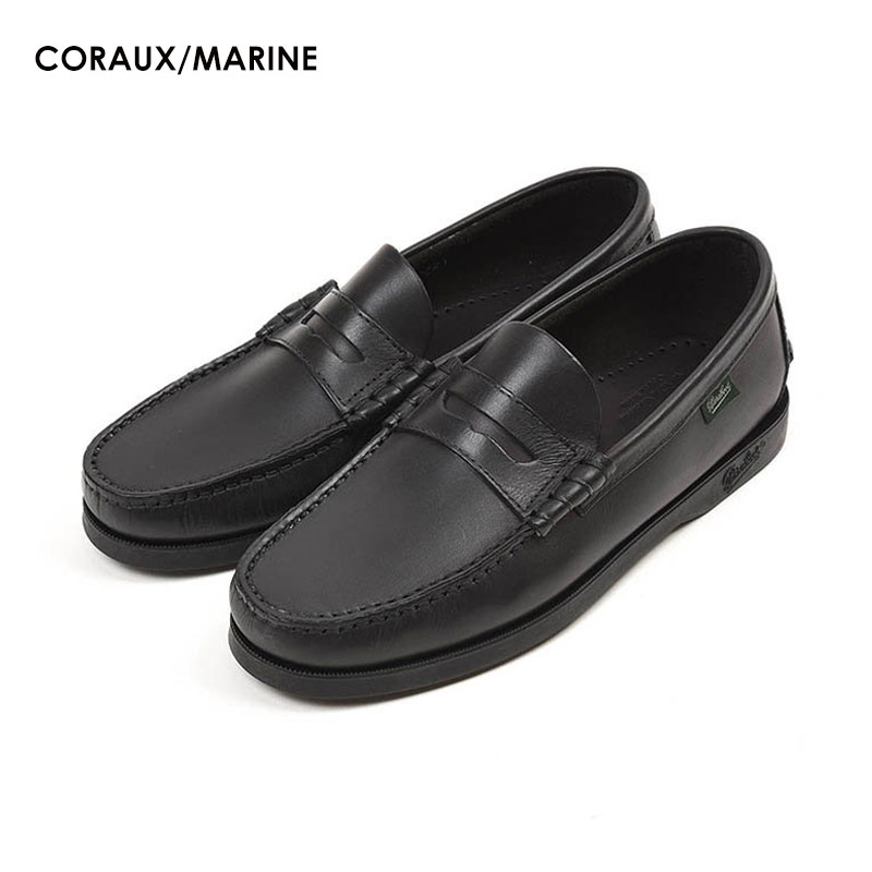 【レビュー記載でプレゼント】 PARABOOT パラブーツ CORAUX/MARINE NOIRE-LIS NOIR 093612 本革 靴 ビジネスシューズ フォーマル レザー ラバーソール ストラップ デザイン シューズ メンズ ブラック 黒