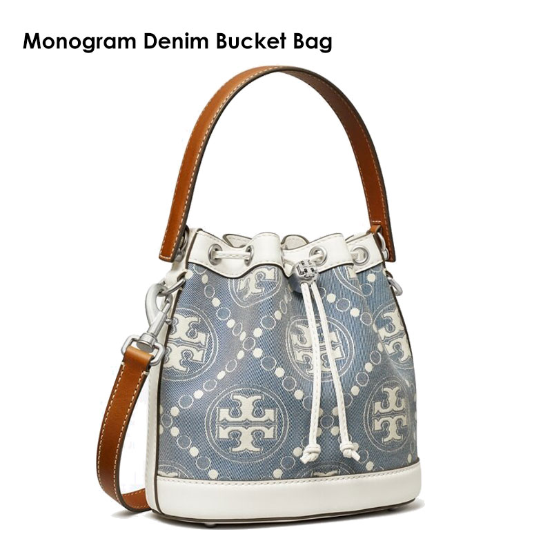 トリーバーチ 可愛いショルダーバッグ レディース SALE セール ★ TORY BURCH トリーバーチ デニム バケット バッグ W T Monogram Denim Bucket Bag 400 Pearl Blue 143535 ショルダーバッグ ハンドバッグ レディース ブランド