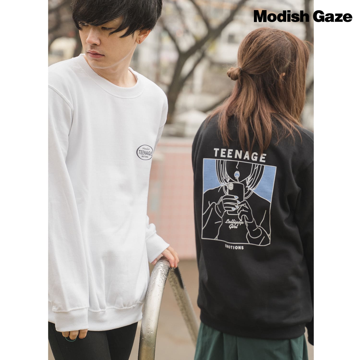 【LINE追加で500円OFF】MODISH GAZE モディッシュガゼ 8.4oz 線画キャンディガールイラスト スウェットトレーナー メンズ レディース ユニセックス スエット プルオーバー オーバーサイズ イラスト バックプリント 原宿 カジュアル ストリート