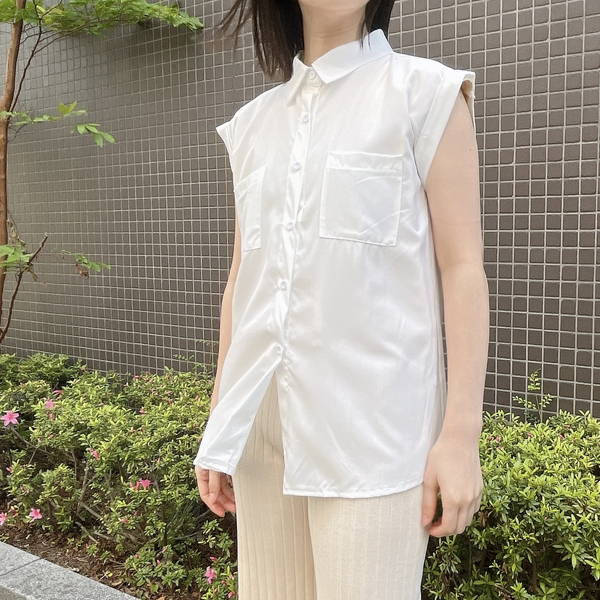 【LINE追加で500円OFF】&soiree アンドソワレ ノースリーブシンプルシャツ