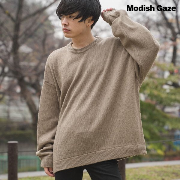 【LINE追加で500円OFF】MODISH GAZE モディッシュガゼ モヘアタッチアクリル オーバーサイズ クルーニット メンズ 長袖 韓国ファッション カ...