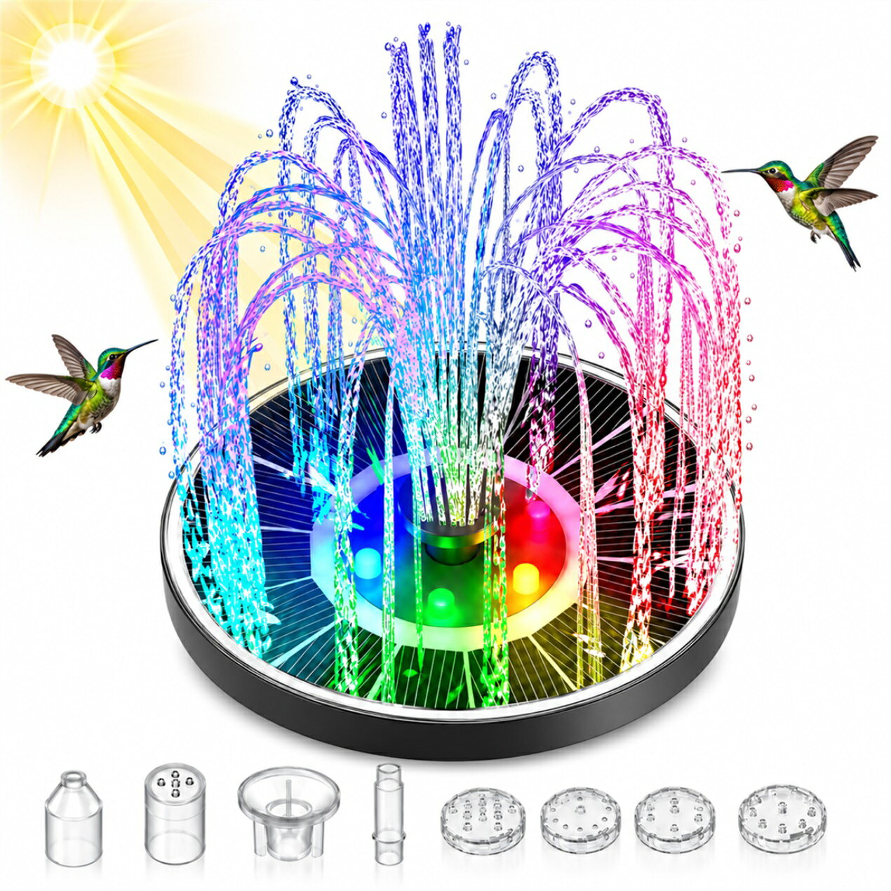 ＼*20%OFFクーポン配布中！*ソーラー噴水 LEDライト付き バッテリー内蔵 ガラス製...