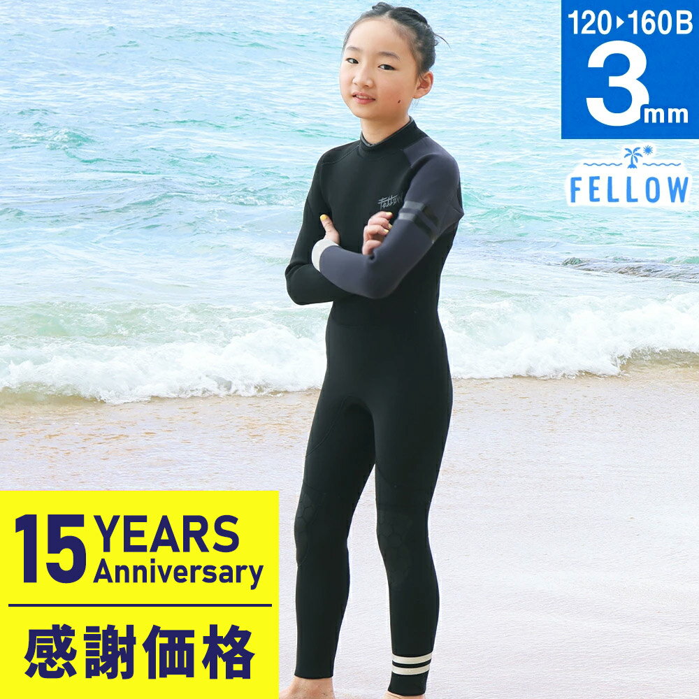 【ポイント5倍】ウェットスーツ フルスーツ ALL3mm キッズ 子供 ジュニア FELLOW 子供用 バックジップ ストレッチ ジャージ ウエット サーフィン ジャーフル SUP シュノーケル ウエットスーツ JPSA 日本規格 大きいサイズ 防水システムのサムネイル