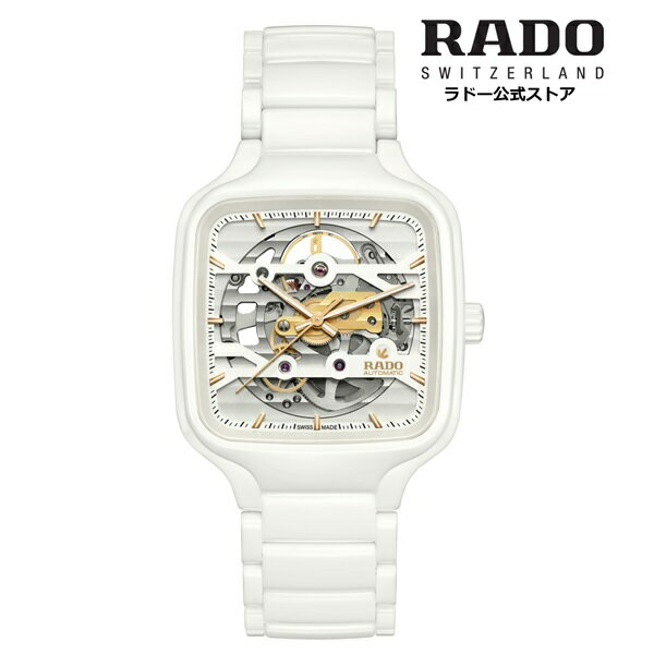 【ラドー 公式】 腕時計 RADO True Square Automatic Skeleton トゥルー スクエア オートマティック スケルトン 自動巻 38mm セラミック スケルトン 50m防水メンズ腕時計 高級腕時計 機械式 ホワイト ブランド 30代 40代 新生活 新社会人 ビジネス おしゃれ