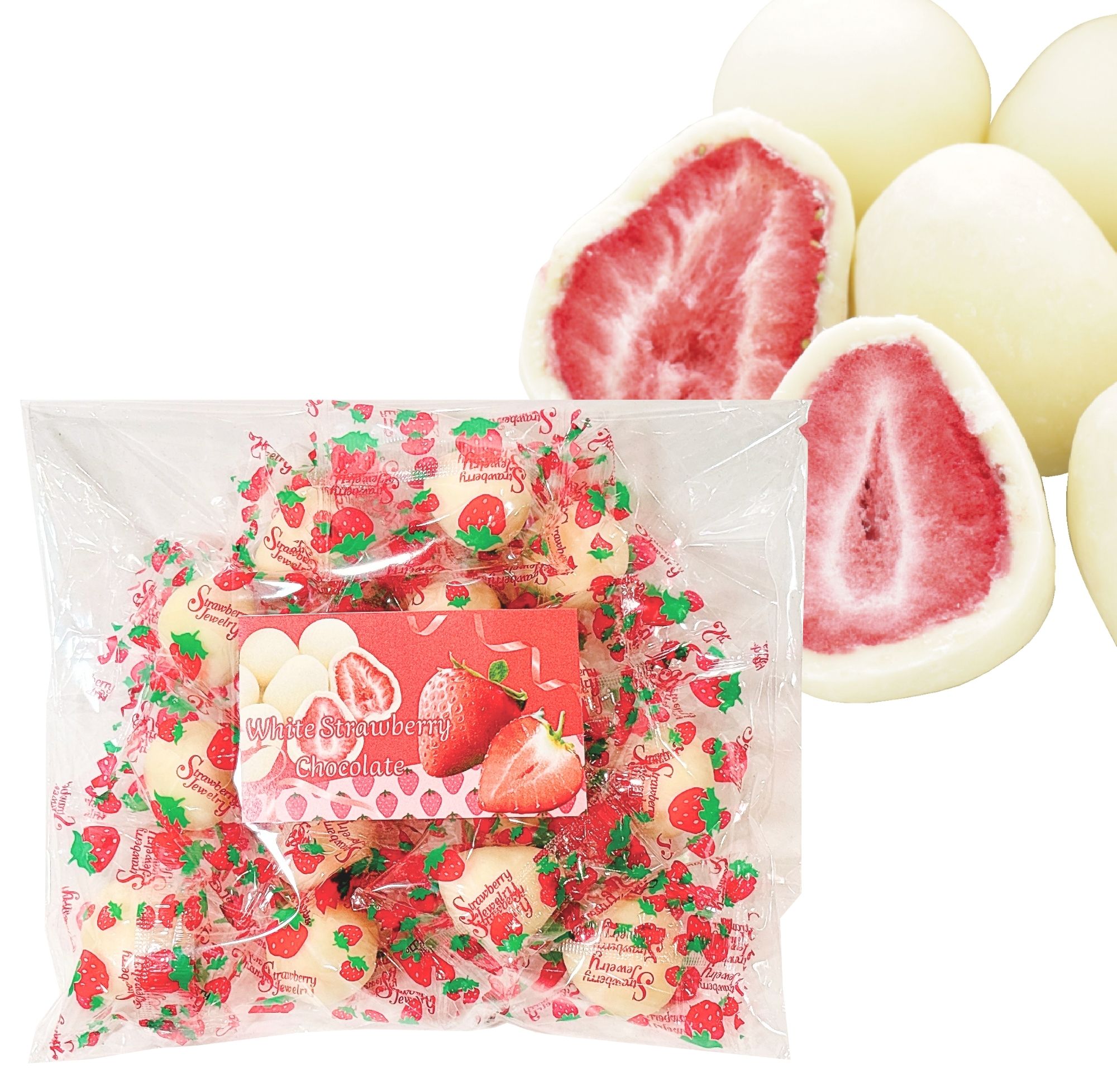 商品情報商品名White Strawberry Chocolate容量150g原材料準チョコレート(砂糖、植物油脂、全粉乳、乳糖、ココアバター)(国内製造)、乾燥イチゴ、食用精製加工油脂／着色料（ビートレッド）、乳化剤、香料、(一部に乳成分...