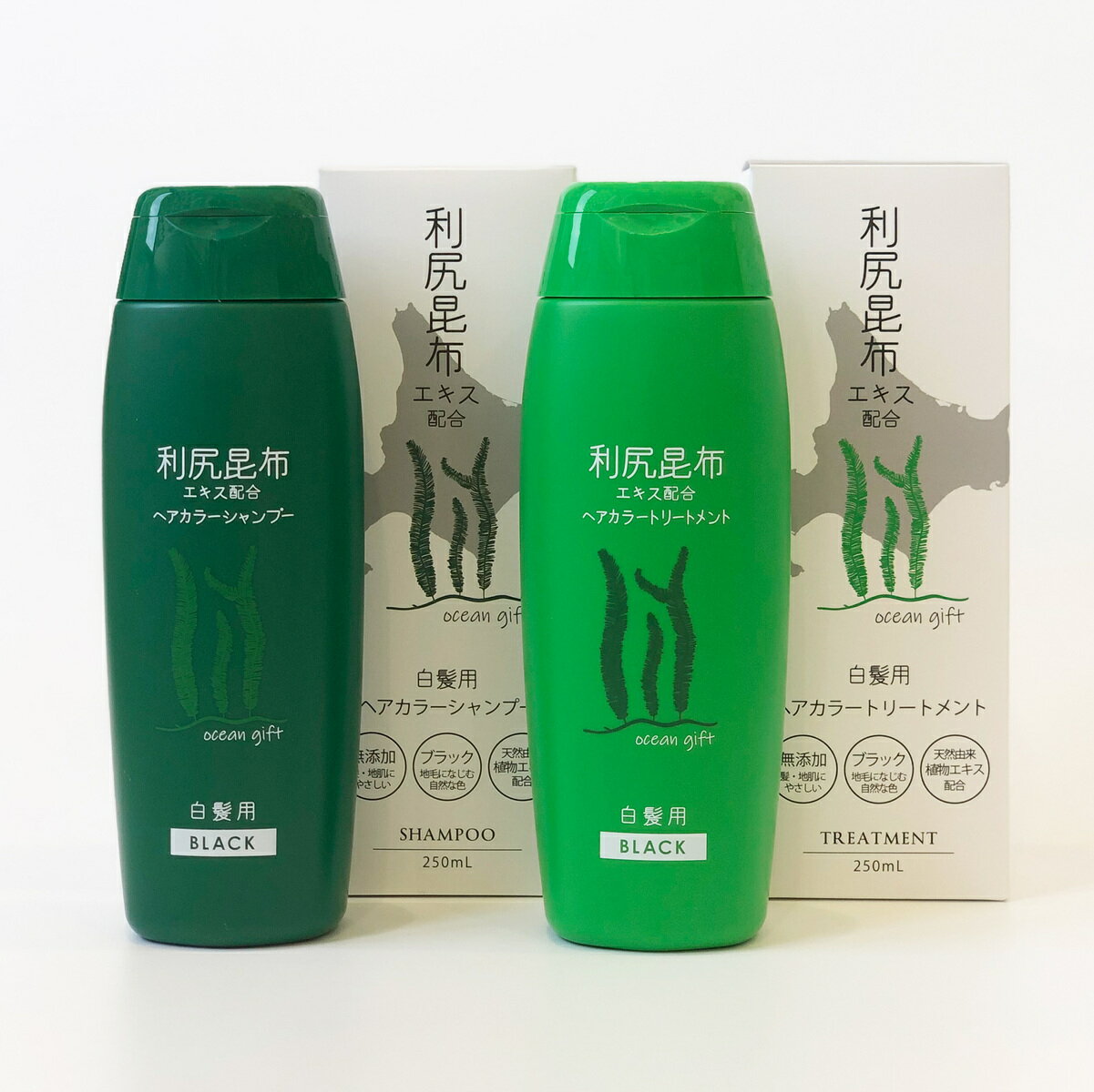 利尻昆布 白髪染め ヘアカラー 利尻シャンプー トリートメント セット ブラック ブラウン 250mL