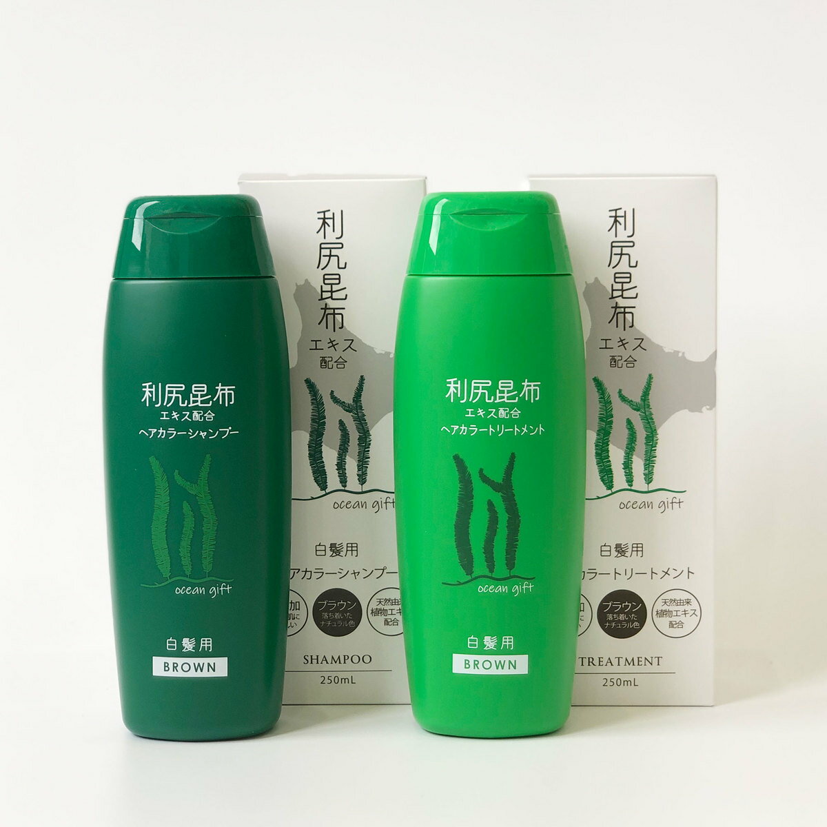 利尻昆布 白髪染め ヘアカラー 利尻シャンプー トリートメント セット ブラック ブラウン 250mL