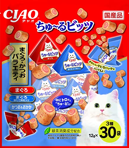 チャオ (CIAO) ちゅ~るビッツ まぐろ・かつおバラエティ 12g×30袋 猫用おやつ 送料無料
