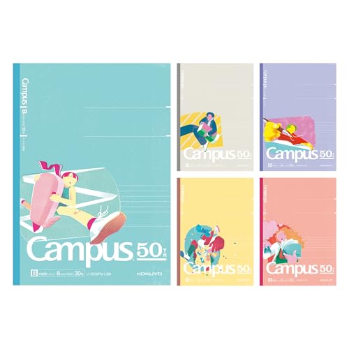 ドットB罫(6mm幅)50周年限定デザイン5冊パック/-/ノ-3CBTN-L39X5・Color:50周年限定デザイン5冊パックStyle:ドットB罫(6mm幅)PatternName:5冊パック・パッケージ個数:1・【サイズ】 セミB5(タテ252×ヨコ179mm)・【罫内容】 中横罫(ドット入り) 【行数】 35行・【枚数】 30枚×5冊 【仕様】 5冊パック・【製本様式】 無線とじ・【材質】 背クロス/紙クロス(ラミネート加工)■■東大生の85％以上が使っていた、美しく書くためのドット入り罫線■■※2024年4月コクヨ調べ（n=109） ・好きなことに打ち込む、個性輝く中高生を応援したいという気持ちを込めた50周年記念アイテム。イラストレーターの一乗ひかるさんを起用し、躍動感とトレンド感あるビジュアルで表現しました。 ・2025年春の需要期向け限定商品 ・限定柄キャンパスノート（セミB5・B罫ドット入り・30枚）5色パック 商品仕様 ●サイズ/179mm×252mm×20mm ●紙質/中紙/上質紙（森林認証紙）