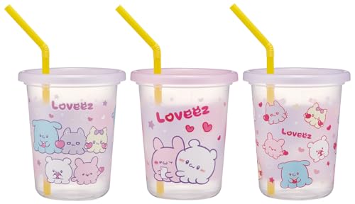 らぶいーずらぶいーず/9cm x 10.6cm/SIH3ST-70719・Color:らぶいーず・パッケージ個数:1・サイズ：径9×10.6、ストロー：径0.6×17cmストロー付きの軽量タンブラー柄違い3個セット。 フタ付なので衛生的。 市販の直径6mmのストローと交換できます。 コップとフタを重ねてコンパクトに収納可能。 ストローを外して食洗機OK。 ※完全密封ではありません。 ※電子レンジは使用しないでください。