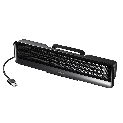 ブラック/-/MM-SPBT5BK・パッケージ個数:1・Bluetooth/USB/3.5mmの3つの接続方法で使える3WAYサウンドバースピーカーです。・3つの接続方法で使えるので、パソコン以外にもスマートフォンやタブレットなどにも使用可能です。・クリップ付きでパソコンに固定して使用したり、モニター下に設置して使うことができます。※パソコンに固定する際はパソコンのカメラが隠れます。※機種によっては固定できないものもあります。・最大5Wの出力です。・USB給電で使用するのでバッテリー切れの心配がありません。●Bluetooth/USB/3.5mmの3つの接続方法で使える3WAYサウンドバースピーカーです。 ●3つの接続方法で使えるので、パソコン以外にもスマートフォンやタブレットなどにも使用可能です。 ●クリップ付きでパソコンに固定して使用したり、モニター下に設置して使うことができます。 ※パソコンに固定する際はパソコンのカメラが隠れます。 ※機種によっては固定できないものもあります。 ●最大5Wの出力です。 ●USB給電で使用するのでバッテリー切れの心配がありません。 ●モニター下に置くのにちょうどいいサイズです。 ＜スピーカー＞ ■実用最大出力：5W（2.5W＋2.5W） ■周波数特性：100〜15000Hz ■スピーカー形式：密閉型フルレンジスピーカーシステム ■スピーカーサイズ：1.25インチ ■ロードインピーダンス：4Ω ■外部入力：3.5mmステレオミニジャック ■電源：USBポートより給電 ■サイズ：W261×D62×H41.5mm ＜Bluetooth＞ ■適合規格：Bluetooth Ver.5.0 ■対応プロファイル：A2DP、AVRCP ■オーディオコーデック：SBC ■通信距離：最大約10m ※使用環境によって異なります。 ■送信出力：class2 ＜共通仕様＞ ■サイズ：約W261×D62×H41.5mm ■重量：約228g ■セット内容：本体、3.5mmオーディオケーブル