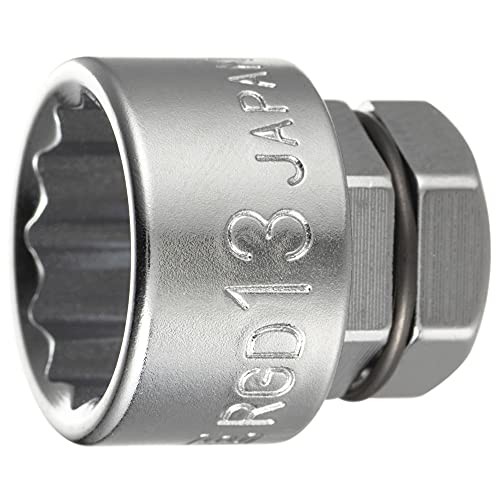 シルバー/RGD-13:二面幅:13mm/RGD-13・Size:RGD-13:二面幅:13mm・パッケージ個数:1・規格サイズ:二面幅13mm・質量(g):16ソケット(12 角・めがね用) めがねレンチやラチェットめがねレンチと組み合せれば高さが抑えられ、狭い場所でも作業性抜群です。