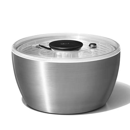 OXO オクソー サラダスピナー 野菜水切り器 ステンレス サラダスピナー 4人以上 作り置き 26.8×26.8×15cm 食器洗い乾 送料無料