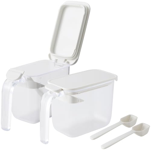 マーナ (marna) 調味料ポット スプーン付き (ワンタッチで開く) 調味料入れ (パッキン付 湿気防止) 塩 砂糖入れ (2個入り 送料無料