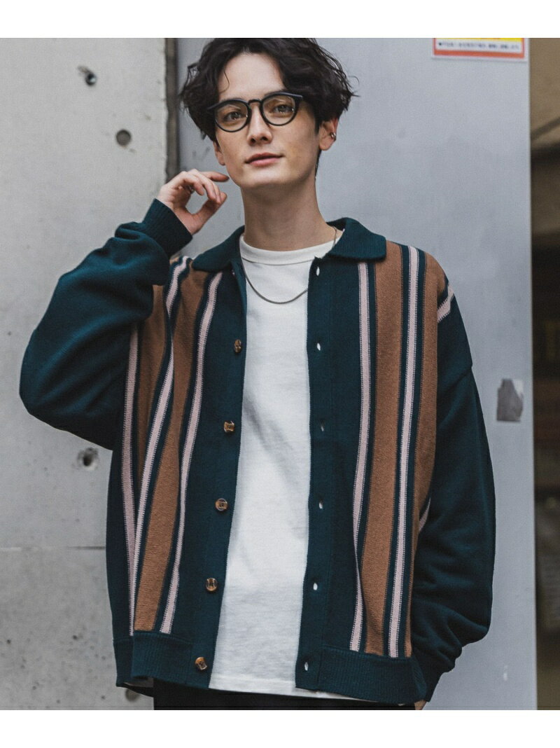 【SALE／50%OFF】(M)レトロストライプカーデ RAGEBLUE レイジブルー トップス カーディガン グリーン ブラック ホワイト【RBA_E】[Rakuten Fashion]のサムネイル