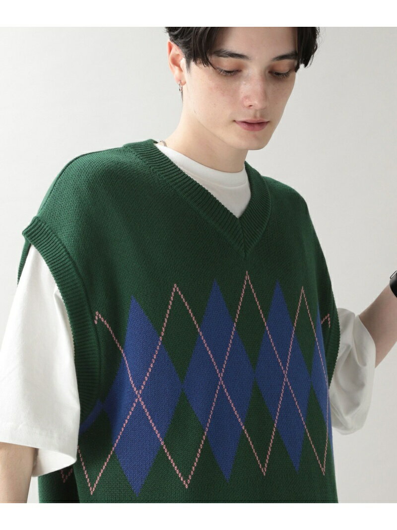 【SALE／50%OFF】(M)アーガイルニットVベスト RAGEBLUE レイジブルー トップス カットソー・Tシャツ グリーン ブルー ホワイト【RBA_E】[Rakuten Fashion]のサムネイル
