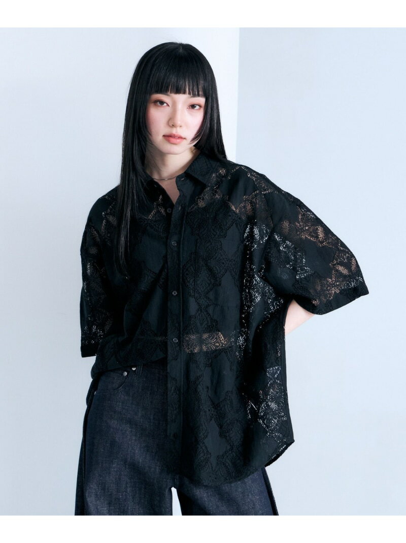 Rakuten - レース編み柄シャツ RAGEBLUE レイジブルー トップス シャツ・ブラウス ブラック ホワイト ネイビー【送料無料】[Rakuten Fashion]