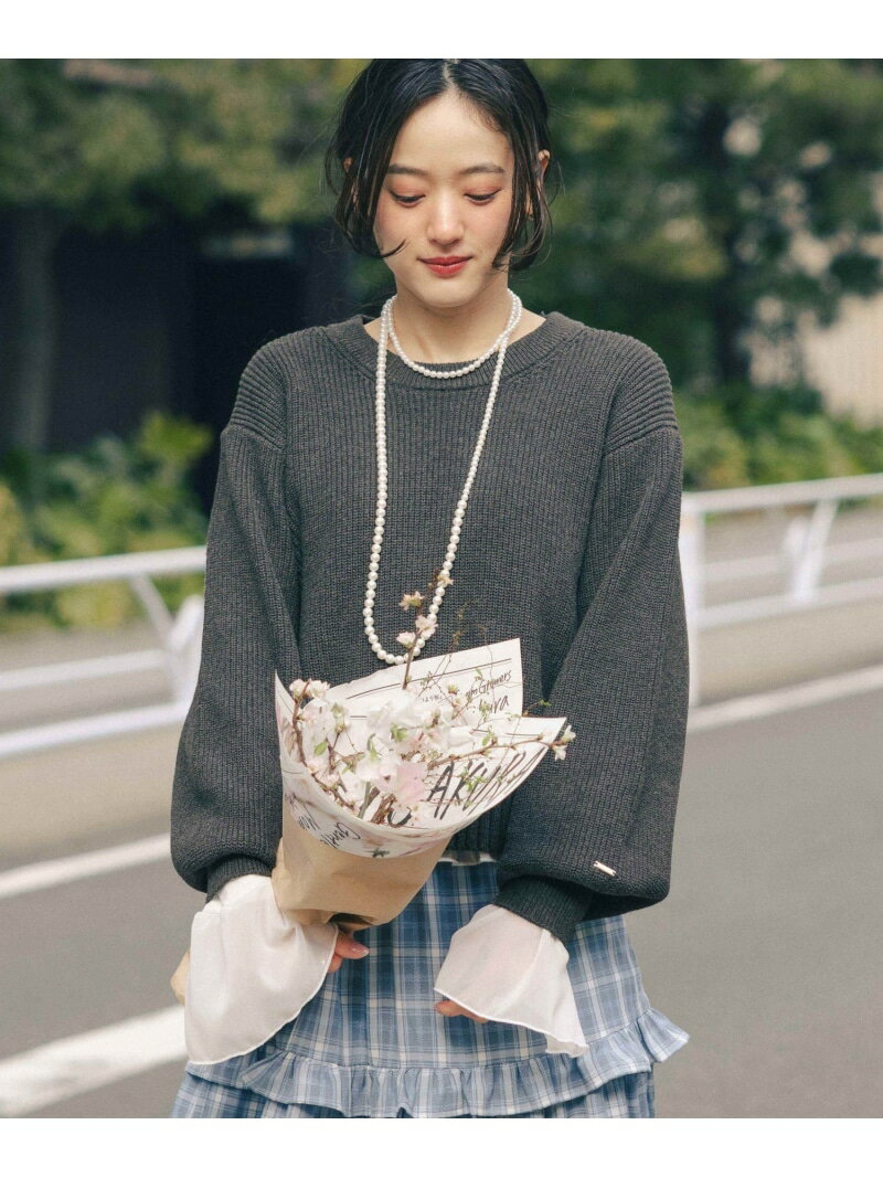 【WOMENS】＜Bloomy Yarn Knit＞アゼ編みコットンクルーネックニット RAGEBLUE レイジブルー トップス ニット ブルー グレー ピンク【先行予約】*【送料無料】[Rakuten Fashion]