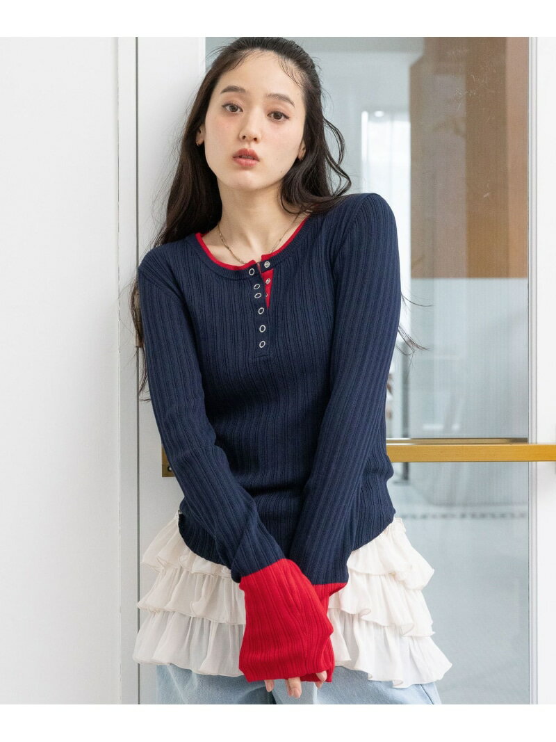 Rakuten - 【SALE／30%OFF】バイカラーヘンリーニット RAGEBLUE レイジブルー トップス ニット グレー ネイビー ホワイト【RBA_E】[Rakuten Fashion]