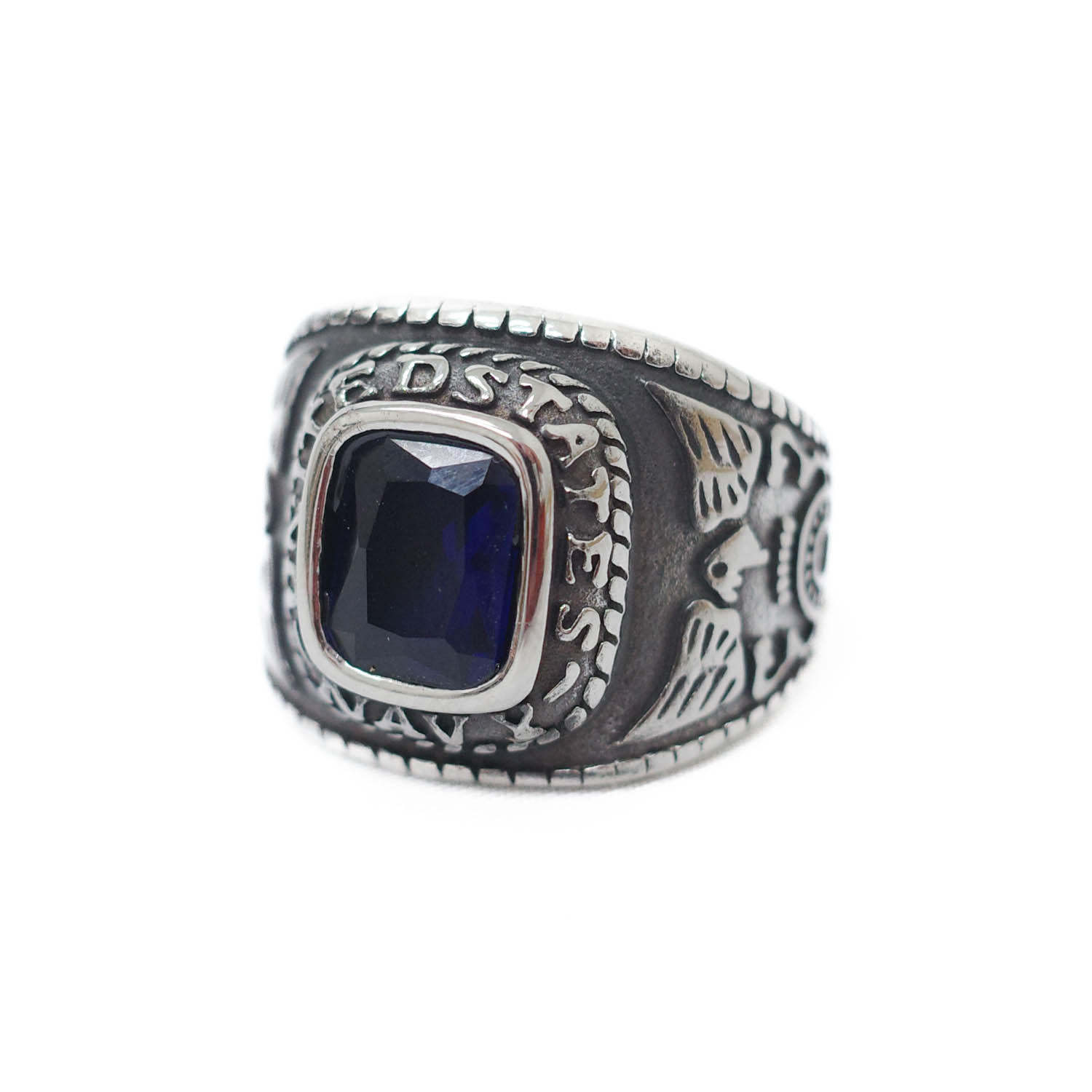 【UT205】 U.S.NAVY United States Navy Military Stainless Steel Men’s Ring with Blue Stone ユーエ..