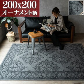 【開始2H限定！7％OFFクーポン】 クラシック ラグ 200x200 cm 約 2 畳 絨毯 オーナメント スタイリッシュ ベルギー じゅうたん アクセント ラグマット ウィルトン 織り グレー ブラック おしゃれ カーペット インテリア 送料無料