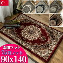 玄関マット 高密度 75万ノット 90x140 アンティーク調 約 1畳 おしゃれ ペルシャ 絨毯 柄 クラシック ブラック ブルー ブラウン クリーム アイボリー レッド 屋内 室内 トルコ ラグ マット アクセントマット アクセントラグ じゅうたん