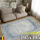 【39H限定!5%OFFクーポンあり】 ヴィンテージ風 ラグ 195×195 約 2畳 アンティーク おしゃれ シルク タッチ ペルシャ絨毯風 柄 ベージュ ブルー 高級 ベージュ ヨーロピアン クラシック モケット織り ペルシャ風 ラグカーペット ホットカーペット対応 春 夏 秋 冬
