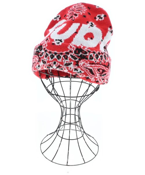 Supreme シュプリームニットキャップ・ビーニー メンズ - 赤x白x黒(総柄)【中古】【古着】