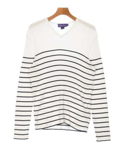 RALPH LAUREN PURPLE LABEL ラルフローレンパープルレーベルニット・セーター メンズ L 白x紺(ボーダー)【中古】【古着】(4)