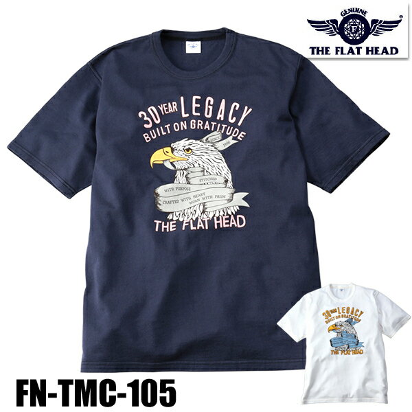 乐天商城 - フラットヘッド THE FLAT HEAD Tシャツ FN-TMC-105 半袖 鷲 ワシ 吊り生地 双糸 20番手 肉厚 3本針の1本外し 2本針縫製 TEE プリント ロゴ レトロ TMCボディ アメカジ バイカー 日本製 メンズ レディース 男女兼用 2026年 新作 春夏