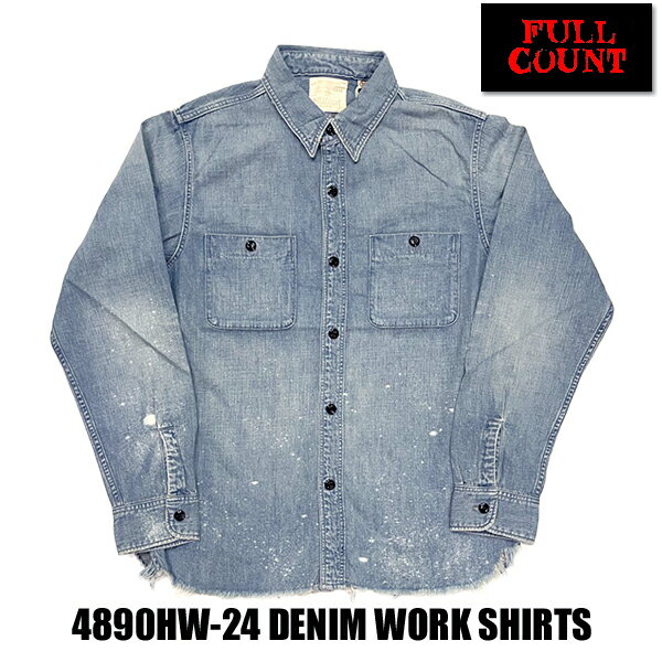 乐天商城 - フルカウント FULL COUNT デニム ワークシャツ 4890HW-24 Denim Work Shirt 長袖 ウォッシュ 加工 ダメージ ヴィンテージ アメカジ メンズ 日本製 2026年 春夏