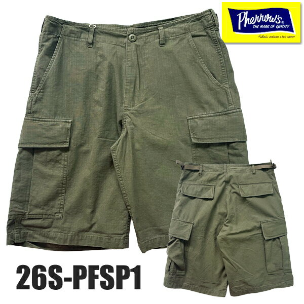乐天商城 - フェローズ Pherrow's カーゴショーツ 26S-PFSP1 ショートパンツ 半ズボン ジャングルファティーグパンツ コットン ハーフパンツ ショーパン 短パン リップストップ 耐久性 ミリタリー 無地 アメカジ メンズ 春夏 新作