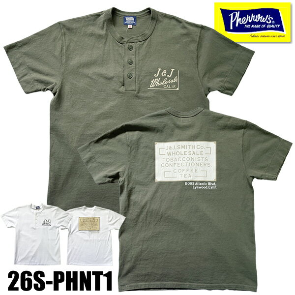乐天商城 - フェローズ Pherrow's Tシャツ 26S-PHNT1 ヘンリーネック 3つボタン仕様 両面 プリント ロゴT 半袖 カットソー トップス 丸胴ボディ 人気 コットン 綿100％ アメカジ ヴィンテージ 大きいサイズ TEE メンズ レディース 2026年 春夏 新色