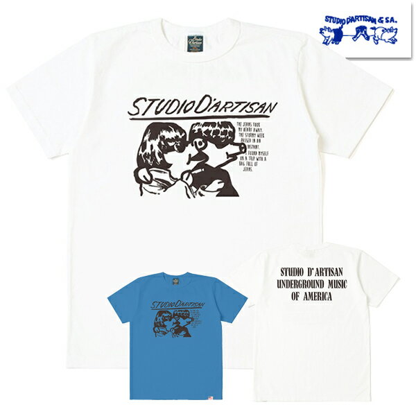 ステュディオ・ダルチザン STUDIO D'ARTISAN 8144A USA コットンプリント Tシャツ 半袖 TEE USA コットン カットソー ブルー ホワイト アメカジ バイカー メンズ 日本製 2024年 新作 春夏