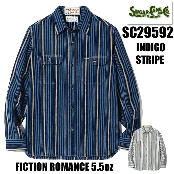 奬 SUGAR CANE  SC29592 ǥ ȥ饤 FICTION ROMANCE 5.5oz. INDIGO STRIPE WORK SHIRT Ĺµ  åȥ եޥ ơ ᥫ  Υ󥿡ץ饤  2025ǯ 륷