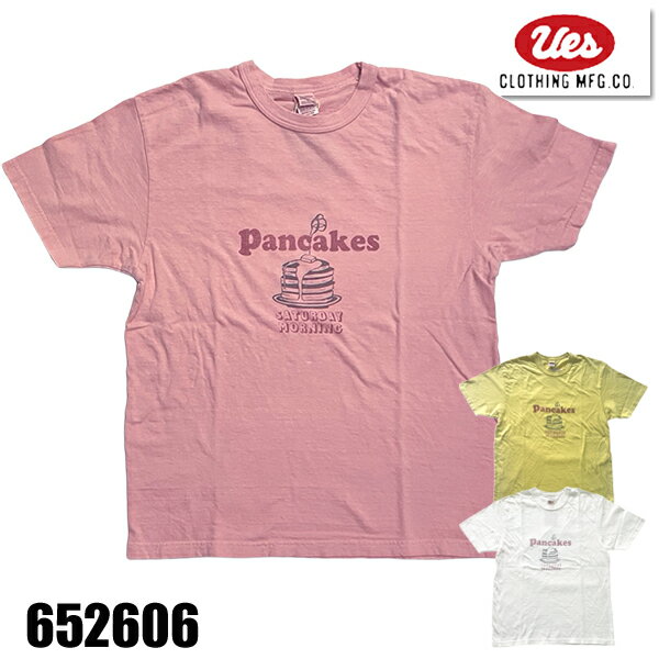 乐天商城 - UES ウエス Tシャツ 652606 「パンケーキ」半袖 カットソー トップス プリント ロゴ TEE オーガニックコットン 綿100% 天竺 バイオ加工 ヴィンテージ アメカジ メンズ レディース 男女兼用 M L XL 大きいサイズ 2026年 春夏 新作 正規品 日本製