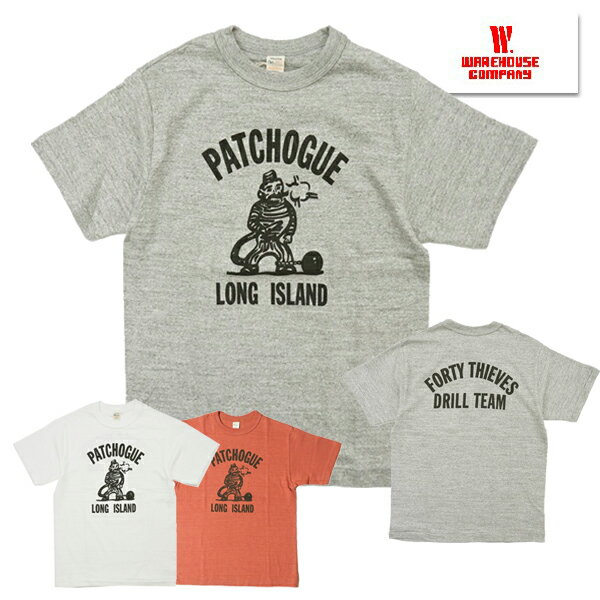 ウエアハウス WAREHOUSE Tシャツ Lot 4601 PATCHOGUE 半袖 カットソー プリント TEE シャドーボーダー ムラ糸 未洗い ロゴ 綿 コットン カレッジ アメカジ ヴィンテージ メンズ 人気 2023年 春夏 新作 日本製